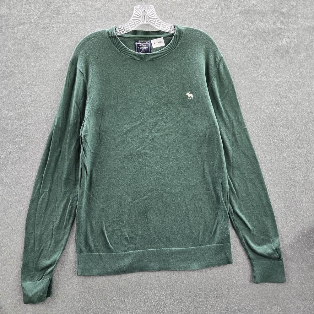 Abercrombie & Fitch Men Sweater M Green Long Sleeve Cotton Pima Pullover Knit
